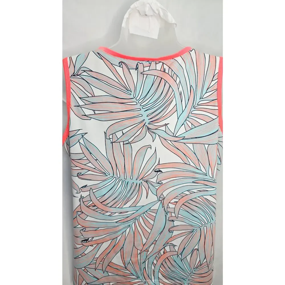 Tail Activewear Tank Top Womens L Tropical Palm Print Athletic Sleeveless Coral